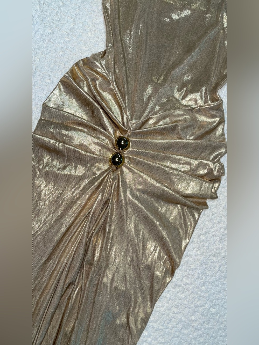 Stunning Gold Metallic Ruched Maxi Dress | Size Small - Picture 5 of 9